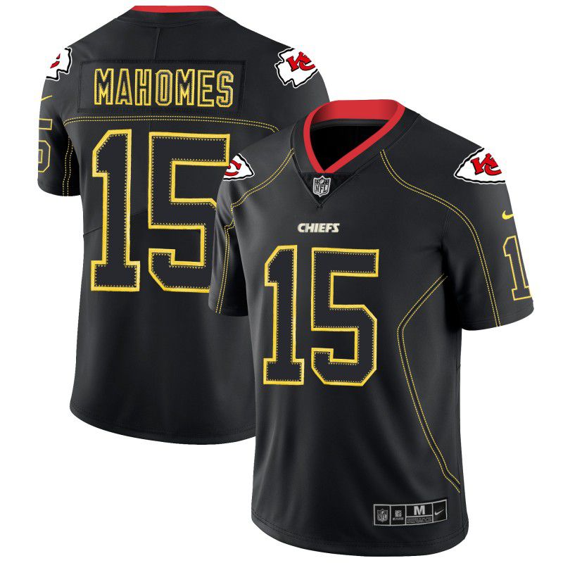 Men Kansas City Chiefs 15 Mahomes Black Nike Lights Out Black Color Rush Limited NFL Jerseys